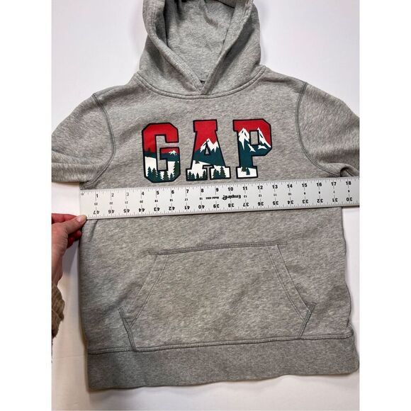 Gap Arch Logo Hoodie w Pocket Mountain Snow Cap Trees Grey Boys Medium Size 10 - Picture 6 of 8